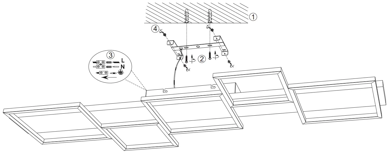 622910532 LED ceiling lamp Trio Harper 115cm matt black wood - 1