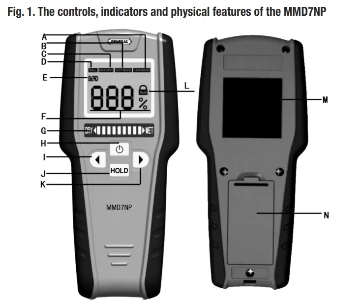 GENERAL MMD7NP Pinless LCD Moisture Meter with Tricolor Bar Graph - Fig
