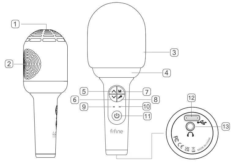 fifine E2 Mini Microphone Handheld Kids Microphone Wireless Karaoke Microphone - FIG