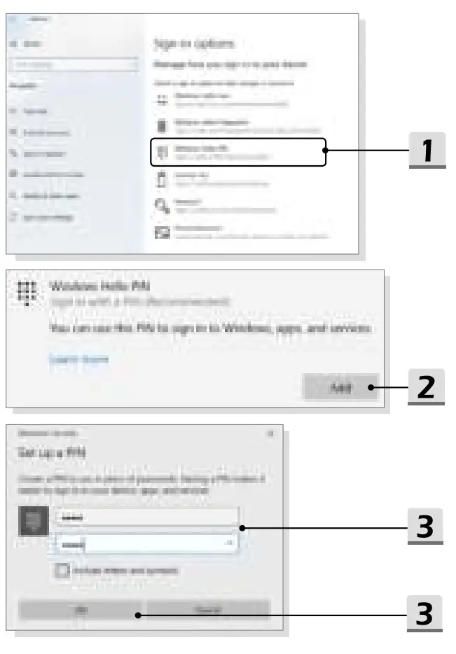 MSI Modern 15 A11ML-441NL Laptop - password. Set up a PIN and