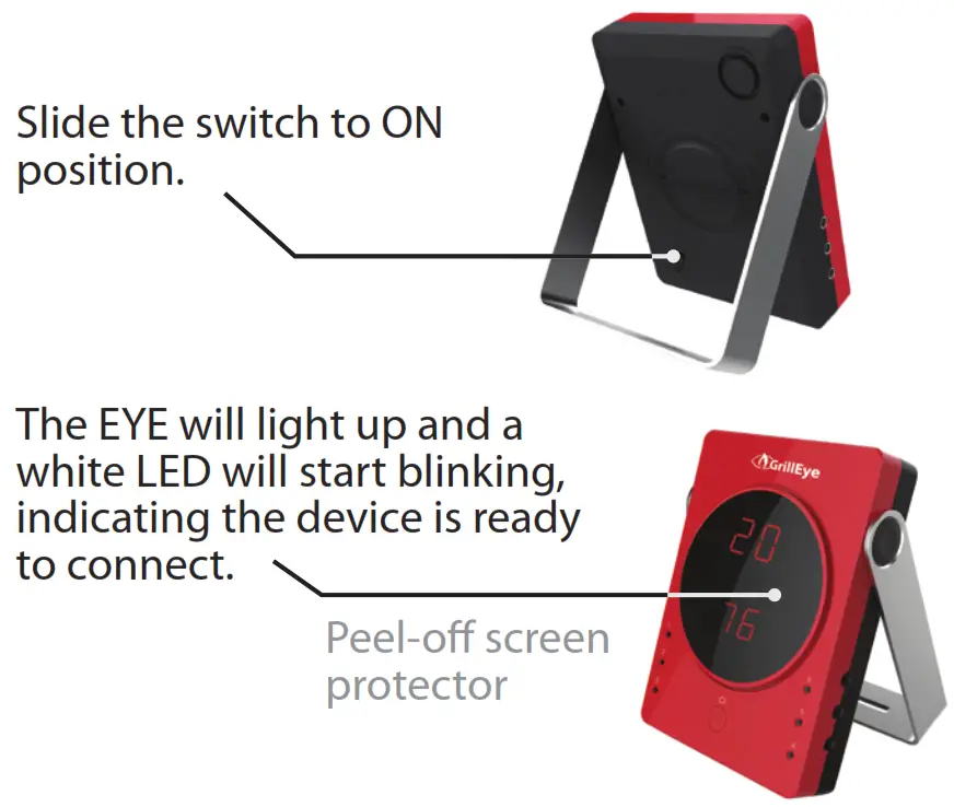 GrillEye GE0001 Smart Bluetooth Grilling-- Power on the device