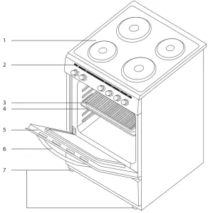 ESSENTIALS CFSE60W17 60cm Freestanding Electric Cooker - Front View