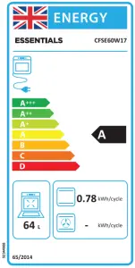 ESSENTIALS CFSE60W17 60cm Freestanding Electric Cooker -Main Oven
