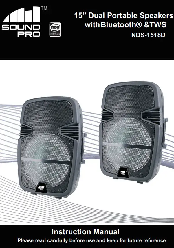 naxa NDS-1518D 15-Inch Dual Portable Speakers with Bluetooth and TWS Instruction Manual