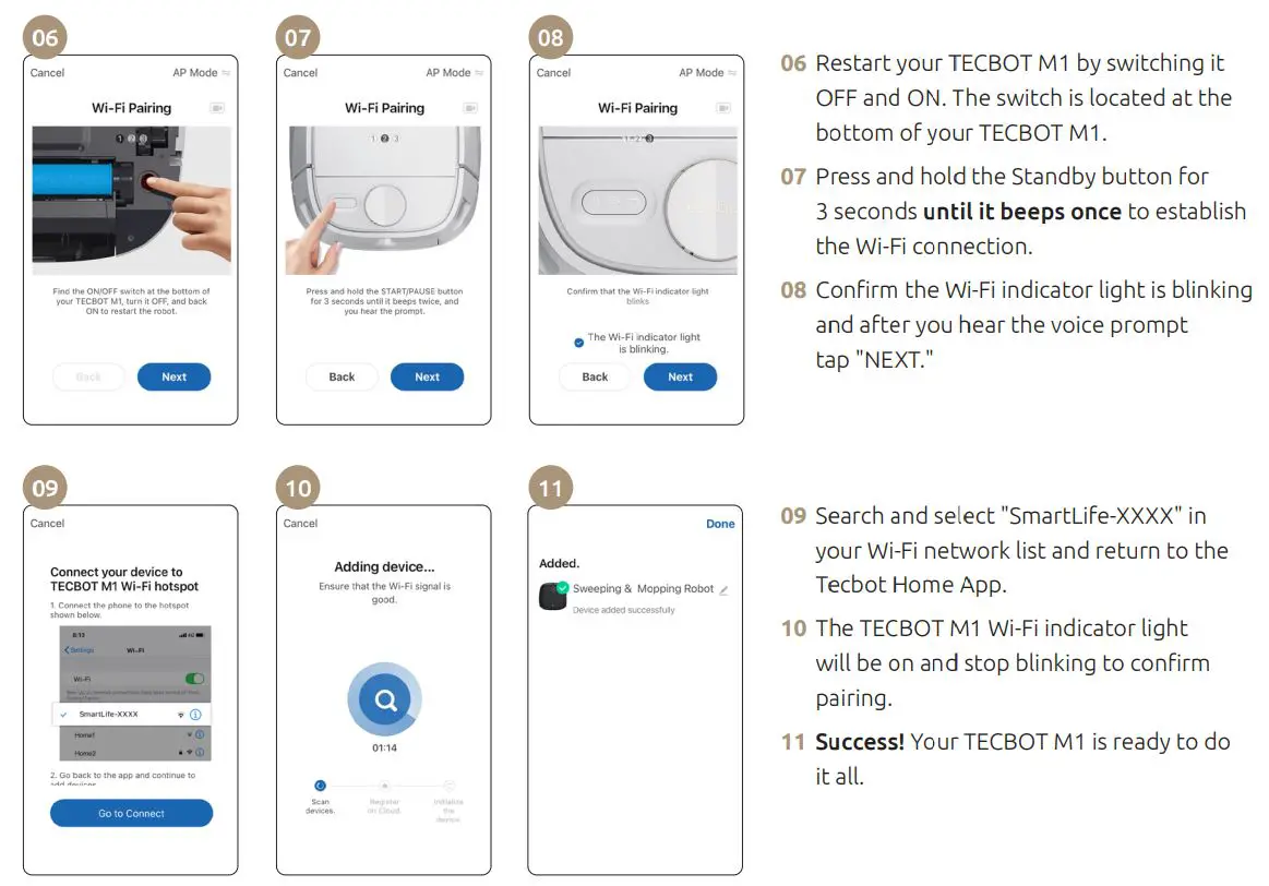 tecbot M1 4-In-1 Robot Vacuum Cleaner User Manual - AP mode