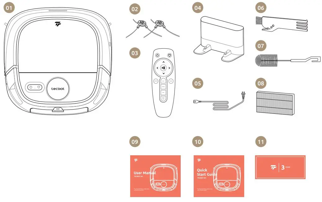 tecbot M1 4-In-1 Robot Vacuum Cleaner User Manual - Package list
