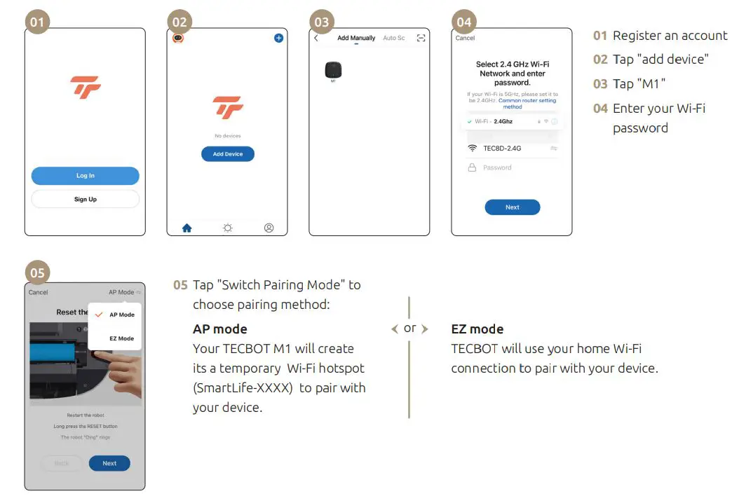 tecbot M1 4-In-1 Robot Vacuum Cleaner User Manual - Wi-Fi Pairing