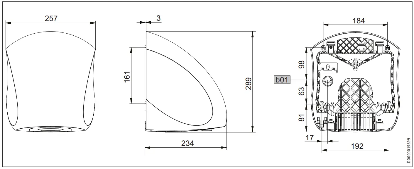 STIEBEL ELTRON Ultronic W Hand Dryer - Dimensions and connections