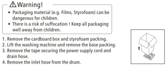 FIG 5 Unpacking the washing machine