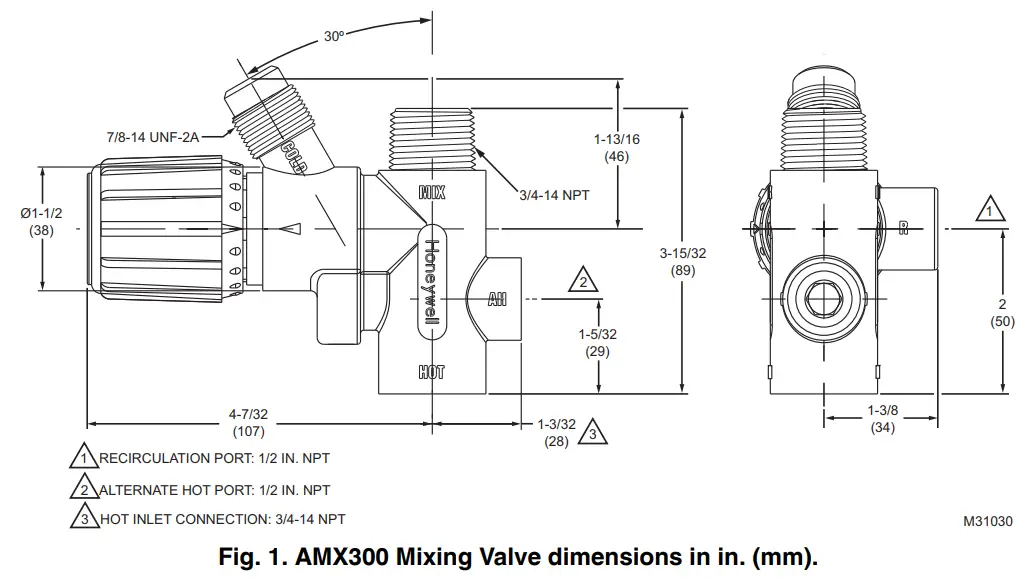 Honeywell AMX300 Series DirectConnecct Mixing Valve fig 4