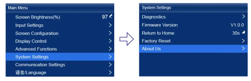 NOVASTAR MX40 Pro LED Display Controller - Figure 6-2 Input source Figure 7-2 Network Figure 8-3 About us 1