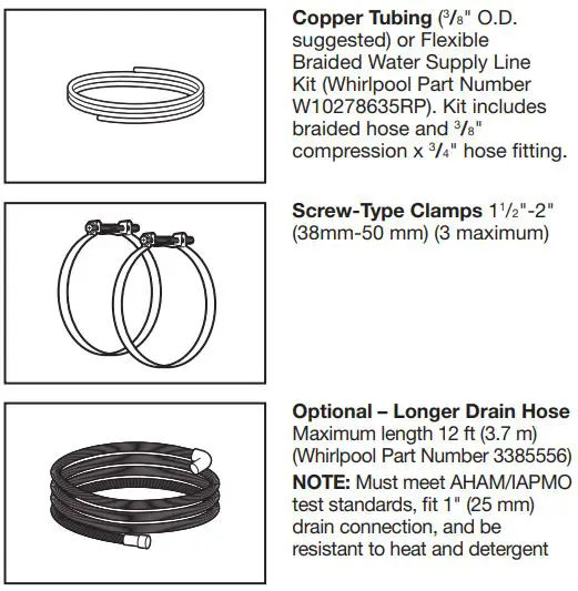 Whirlpool WDT730PAHV 24 51db 5 Cycle Built-In Installation Guide - Additional Parts Needed