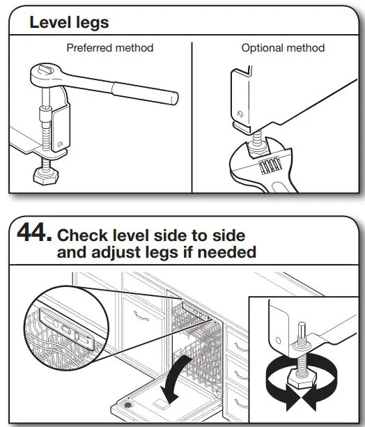 Whirlpool WDT730PAHV 24 51db 5 Cycle Built-In Installation Guide - Level legs