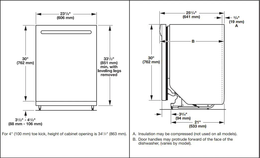 Whirlpool WDT730PAHV 24 51db 5 Cycle Built-In Installation Guide - PRODUCT AND CABINET OPENING DIMENSIONS