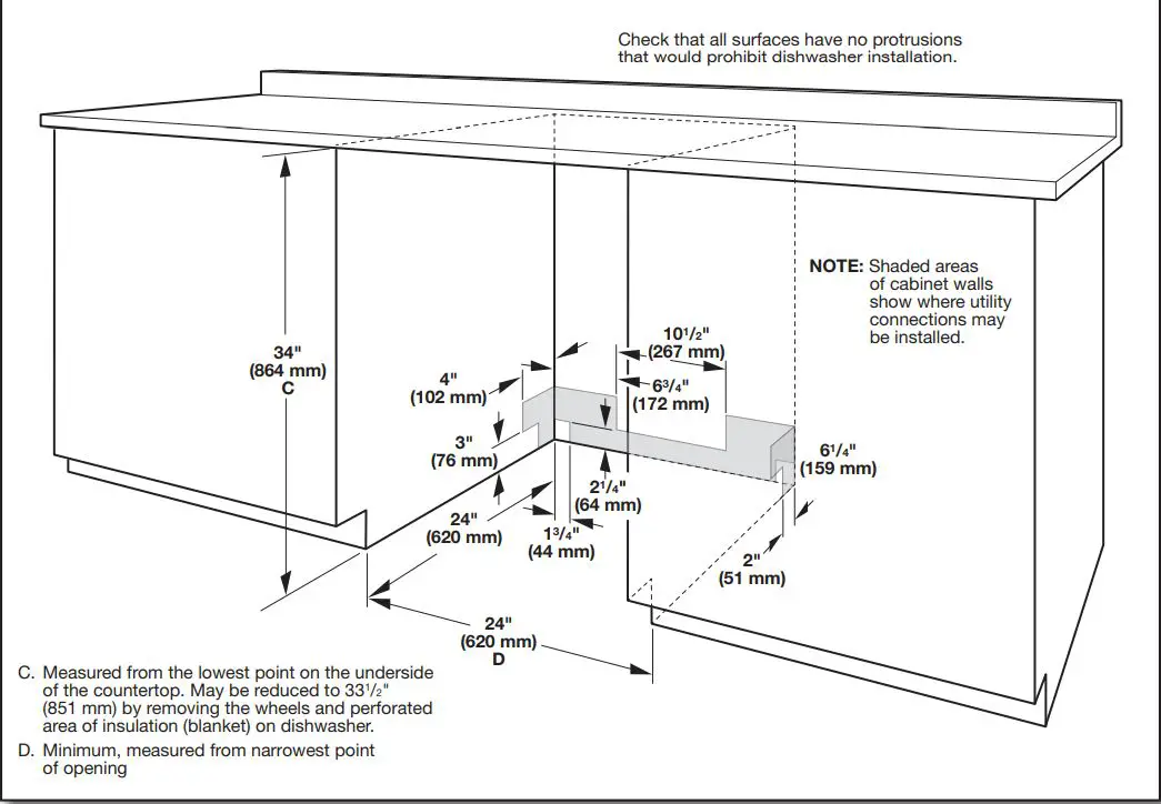 Whirlpool WDT730PAHV 24 51db 5 Cycle Built-In Installation Guide - PRODUCT AND CABINET OPENING DIMENSIONS