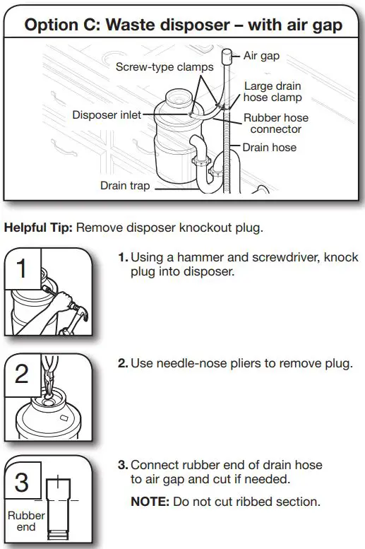 Whirlpool WDT730PAHV 24 51db 5 Cycle Built-In Installation Guide - Waste disposer – with air gap