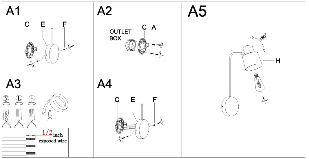 ZEVNI A04464 Ebonee 4.7-in W 1-Light Brass Black Transitional Wall Sconce - fig 3