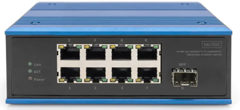 DIGITUS DN-651132 8-Port 10-100Base-TX to 100Base-FX Industrial Ethernet PoE Switch fig 1