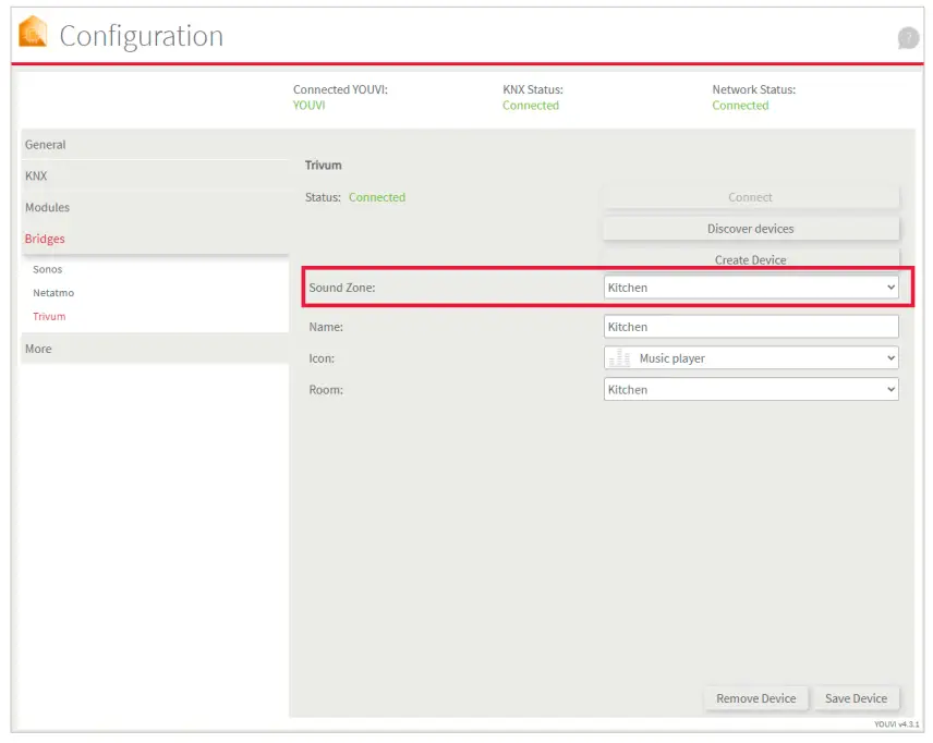 PEAK NX PNX31 10008 YOUVI Trivum Bridge - zoneDevice overview