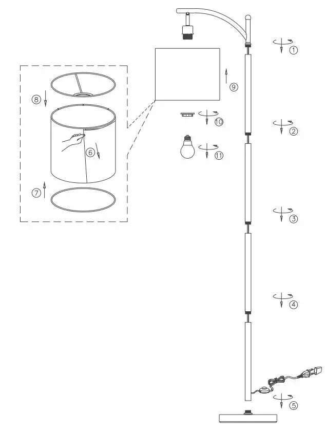 SUNMORY MF18166 Arc Floor Lamp with Remote Control User Manual - Assembling
