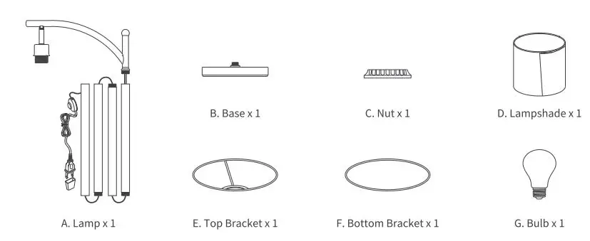 SUNMORY MF18166 Arc Floor Lamp with Remote Control User Manual - Package List