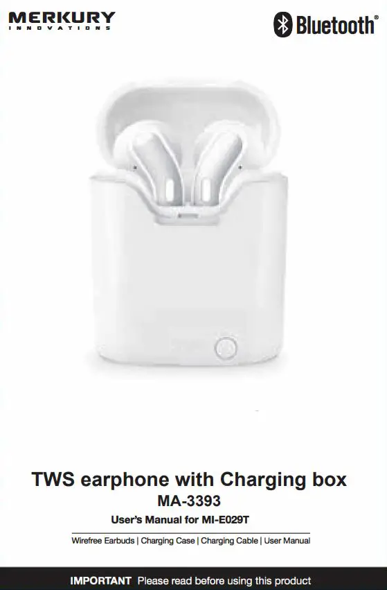 MERKURY MA-3393 Wireless Bluetooth Earbuds with Charging Case User Manual