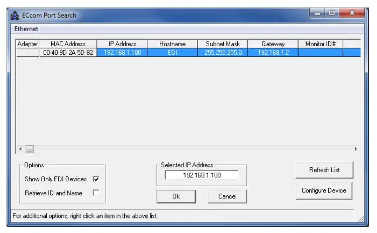 Eberle Design Ethernet Port LAN SEARCH FUNCTION