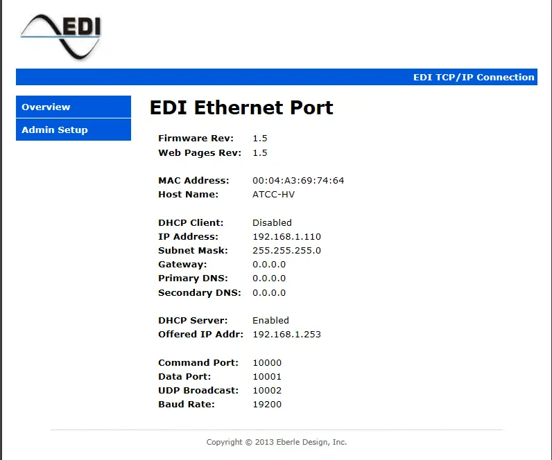 Eberle Design Ethernet Port Overview Page