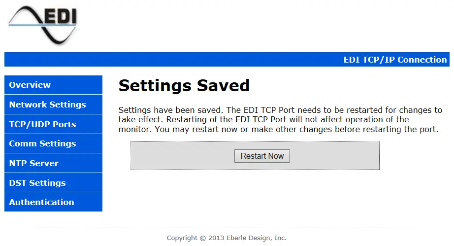 Eberle Design Ethernet Port Save Settings Image