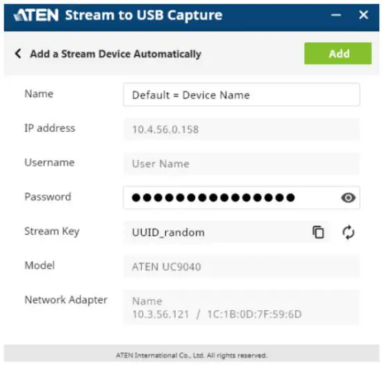 ATEN Stream to USB Capture RTMP to UVC Streaming Software - Add 1