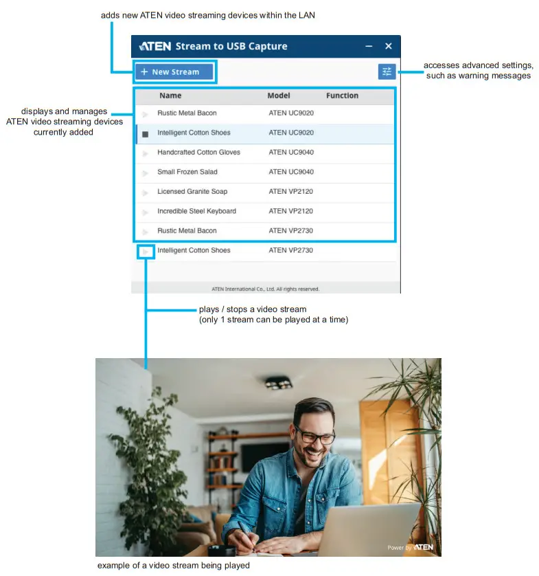 ATEN Stream to USB Capture RTMP to UVC Streaming Software - GUI