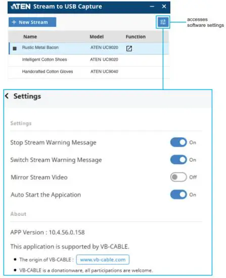 ATEN Stream to USB Capture RTMP to UVC Streaming Software - Settings