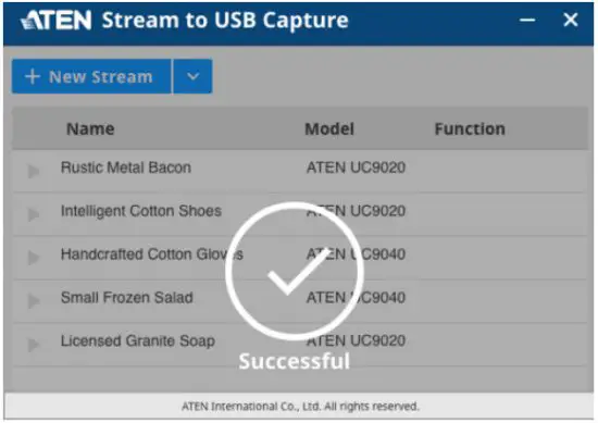 ATEN Stream to USB Capture RTMP to UVC Streaming Software - device list