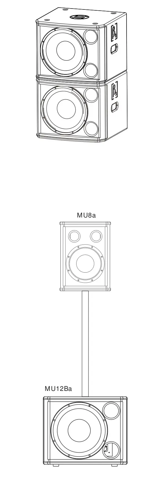 Beta Three MU12Ba 12 Inch Subwoofer MU Series Pro Loudspeaker System - Stack