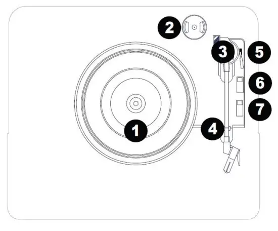 Classic Phono TT 43 Retro Turntable with Built In Speakers Walnut - Location of Controls