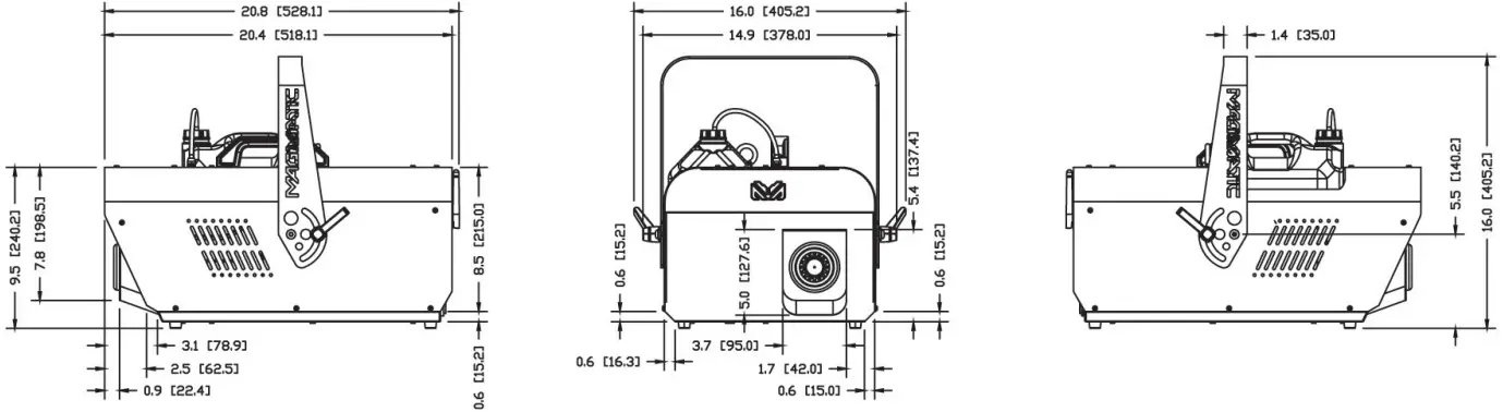 MAGMATIC Crisp High-Powered Snow Machine DIMENSIONAL DRAWINGS B