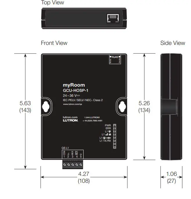 myRoom Plus Guestroom Control Unit User Manual - Dimensions GCU-HOSP - 1