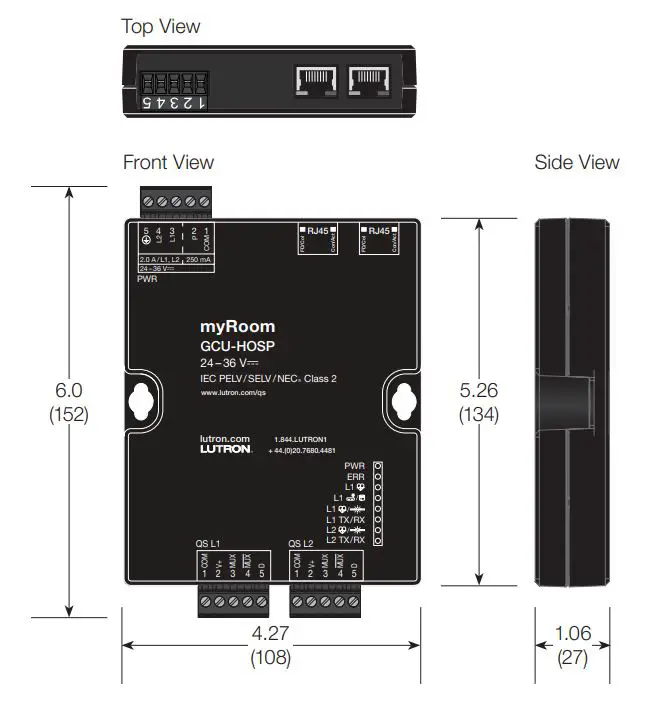 myRoom Plus Guestroom Control Unit User Manual - Dimensions GCU-HOSP