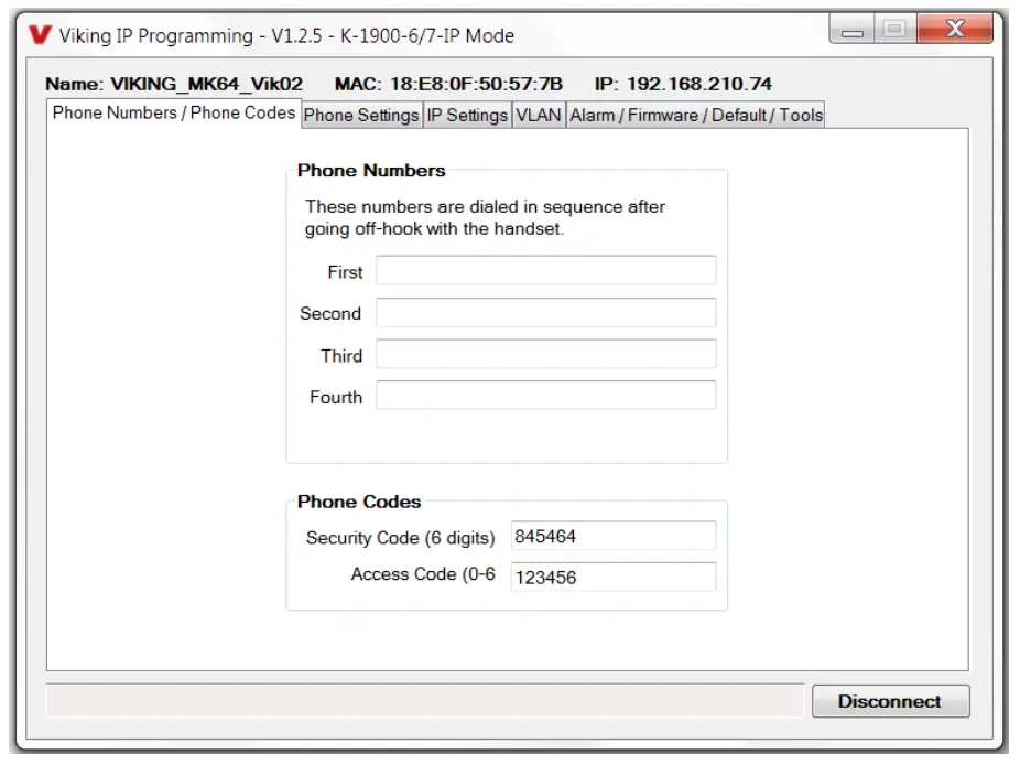 VIKING ELECTRONICS K-1900-6-IP VoIP Auto Dialling Panel Phone - program 4