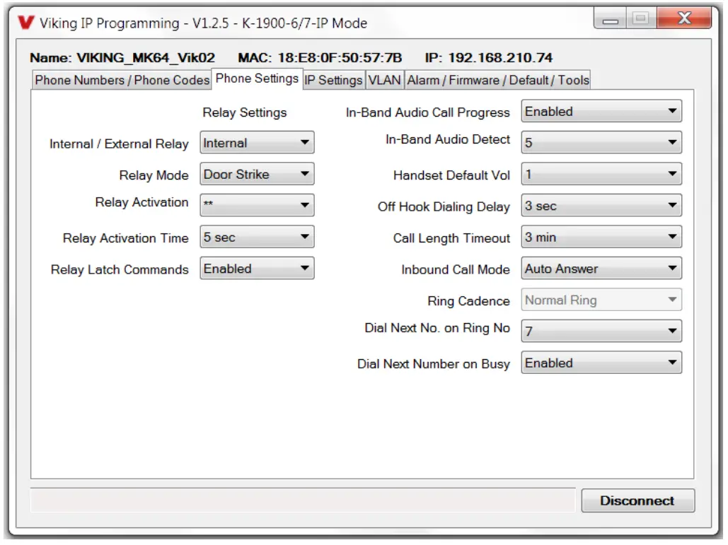 VIKING ELECTRONICS K-1900-6-IP VoIP Auto Dialling Panel Phone - program 5