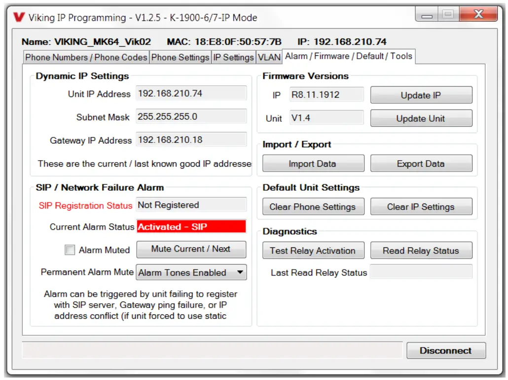 VIKING ELECTRONICS K-1900-6-IP VoIP Auto Dialling Panel Phone - program 6