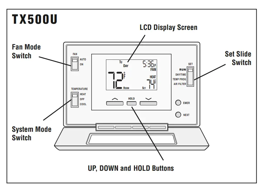 Lux-‎TX500U-A04Thermostat-Program-selectable-smart-recovery-Fig-1