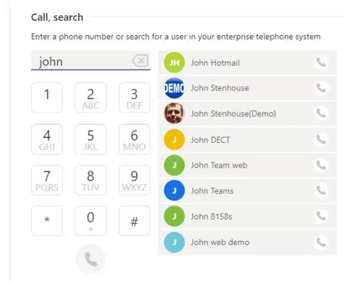 Alcatel-Lucent Rainbow Connector for Microsoft Teams - call search 2