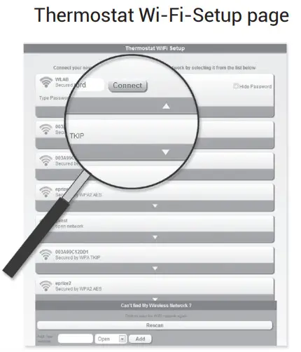 resideo RTH8500WF Wi-Fi Touchscreen - Thermostat Wi-Fi-Setup page