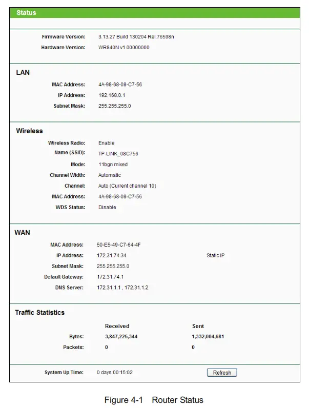 tp-link TL-WR840N 300Mbps Wireless N Router - Router Status