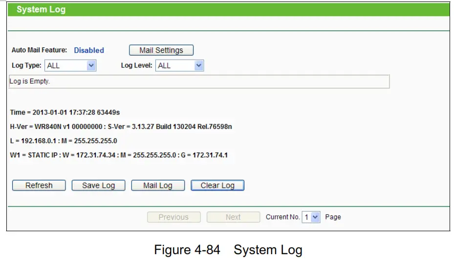 tp-link TL-WR840N 300Mbps Wireless N Router - System Log