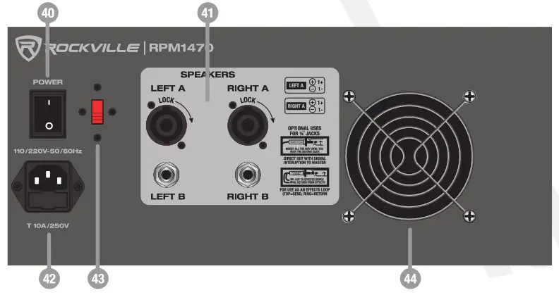 ROCKVILLE RPM1470 14 Channel 6000W Powered Mixer Owner's - real panel