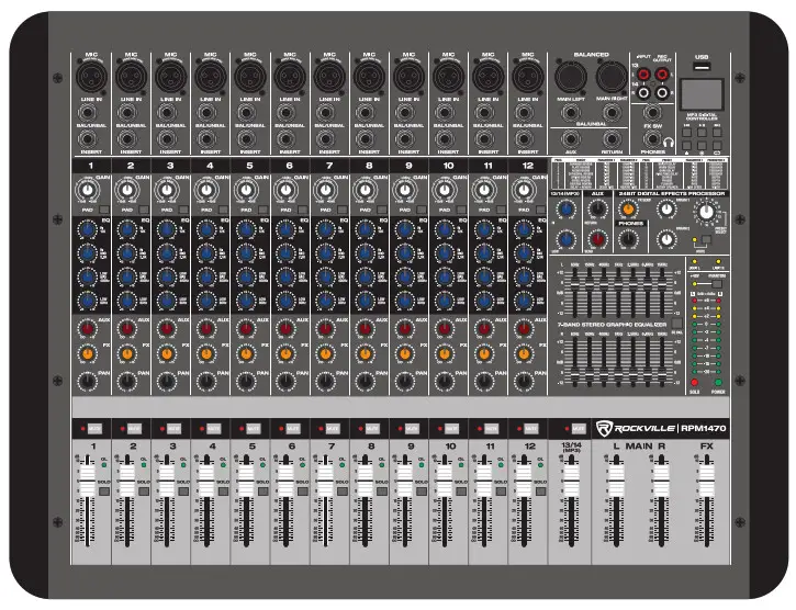 ROCKVILLE RPM1470 14 Channel 6000W Powered Mixer Owner's