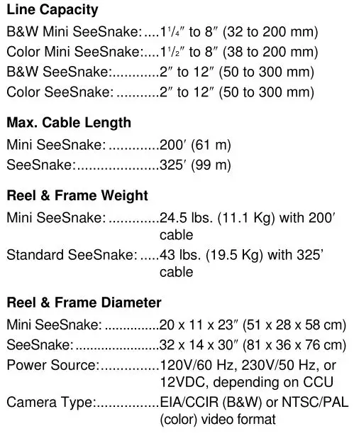 RIDGID Kollmann Standard and Mini SeeSnake Diagnostic Equipment - Specifications 1