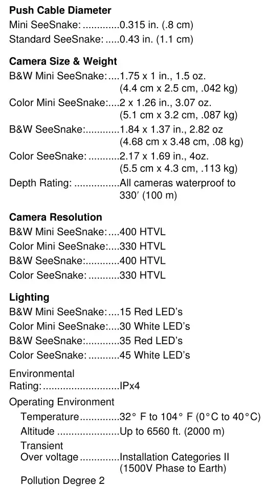 RIDGID Kollmann Standard and Mini SeeSnake Diagnostic Equipment - Specifications 2